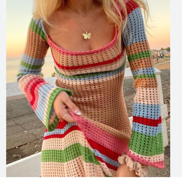 VRG GRL Work Of art Crochet Maxi Dress NWOT Small - Picture 2 of 8